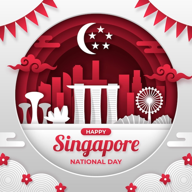 Illustratie van de nationale dag van singapore in papierstijl