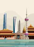 Gratis vector illustratie van de stadsoriëntatiepunten van shanghai