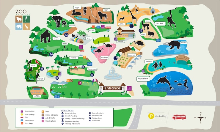 Gratis Vector illustratie van dierentuin park kaart