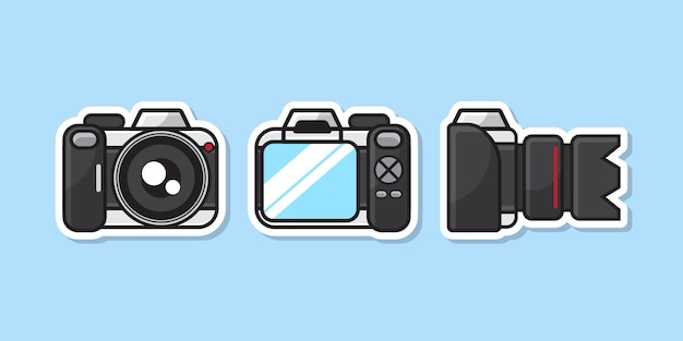 Illustratie van digitale camera sticker stijl met verschillende hoeken. Premium Vector