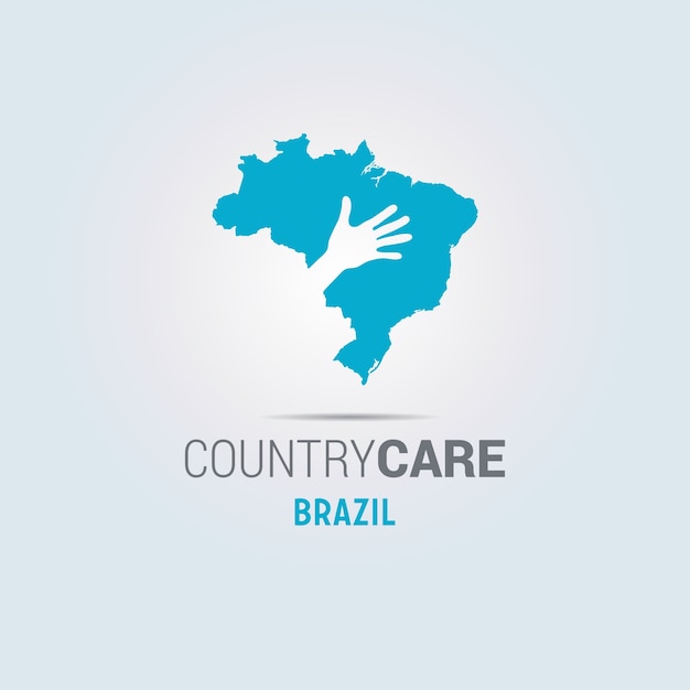 Illustratie van een geïsoleerde hand bieden teken met de kaart van Brazilië