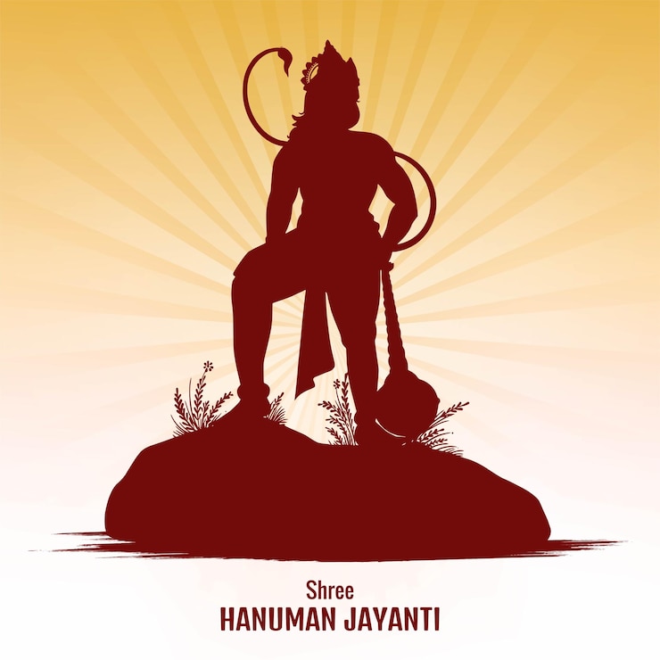 Gratis Vector illustratie van een silhouet van heer hanuman voor hanuman jayanti achtergrond