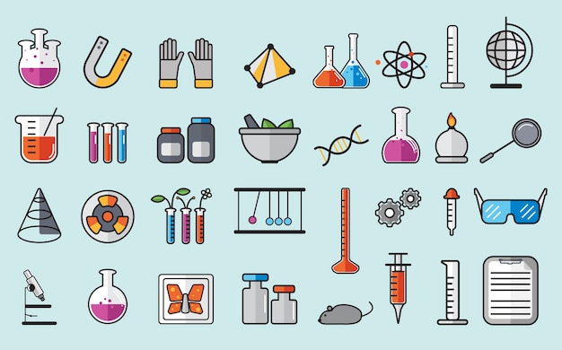 Illustratie van geplaatste chemielaboratoriuminstrumenten