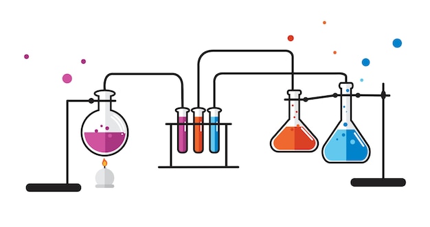 Illustratie van geplaatste chemielaboratoriuminstrumenten