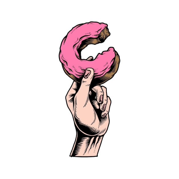 Gratis vector illustratie van hand met gebeten donut pictogram