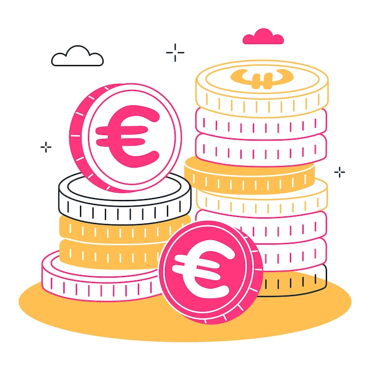 Gratis Vector illustratie van het concept van de euromuntstukken