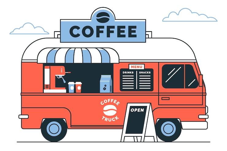 Gratis Vector illustratie van het concept van de koffieshop truck