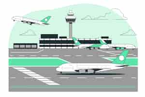 Gratis vector illustratie van het concept van de startbaan van de luchthaven