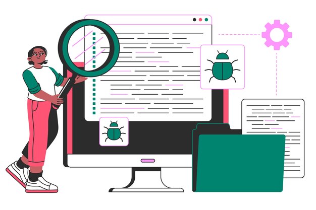 Illustratie van het concept van het testen van softwarecode