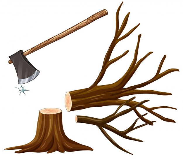 illustratie van het hakken van hout met bijl