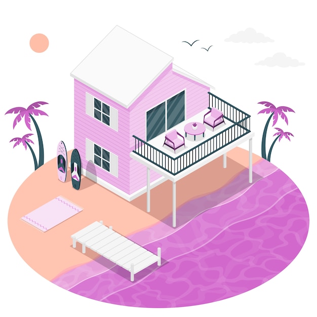 Gratis vector illustratie van het strandhuisconcept