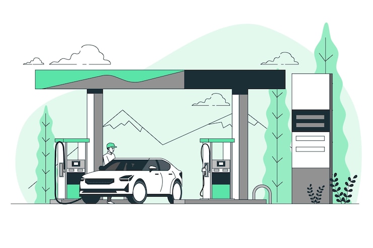 Gratis Vector illustratie van het tankstationconcept