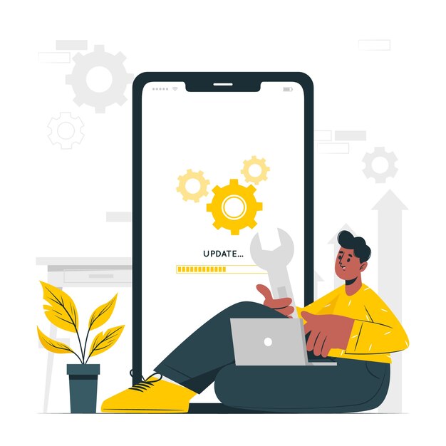 Illustratie van het upgradeconcept van het besturingssysteem