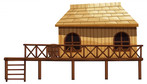 illustratie van houten hut met ladder