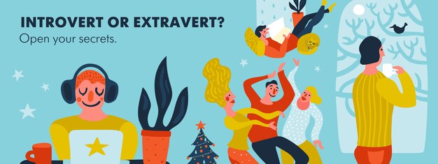 Illustratie van introvert of extravert koptekst