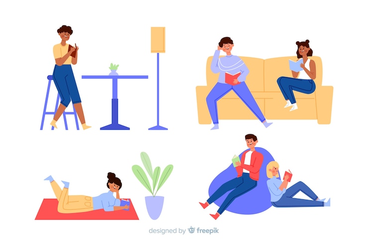 Gratis Vector illustratie van jonge mensen lezen