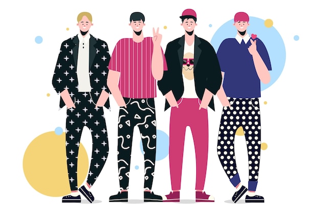 Gratis vector illustratie van k-pop groep jonge jongens