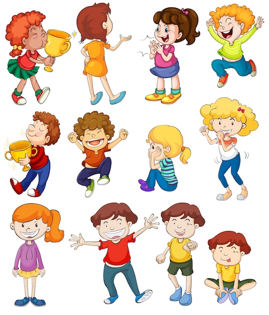 Illustratie van kinderen in winnende en juichende poses
