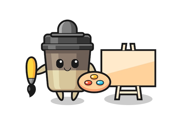 Illustratie van koffiekopje mascotte als schilder