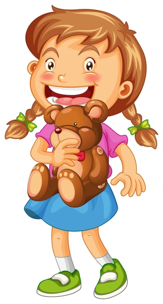 illustratie van meisje knuffelen bruine teddybeer