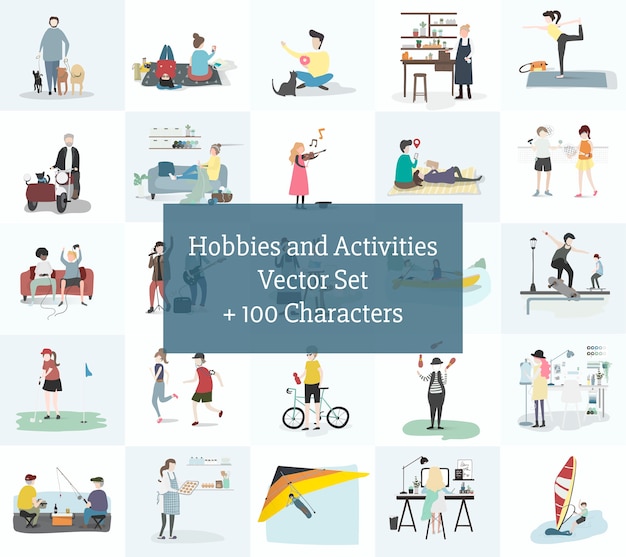 Illustratie van menselijke hobby's en activiteiten