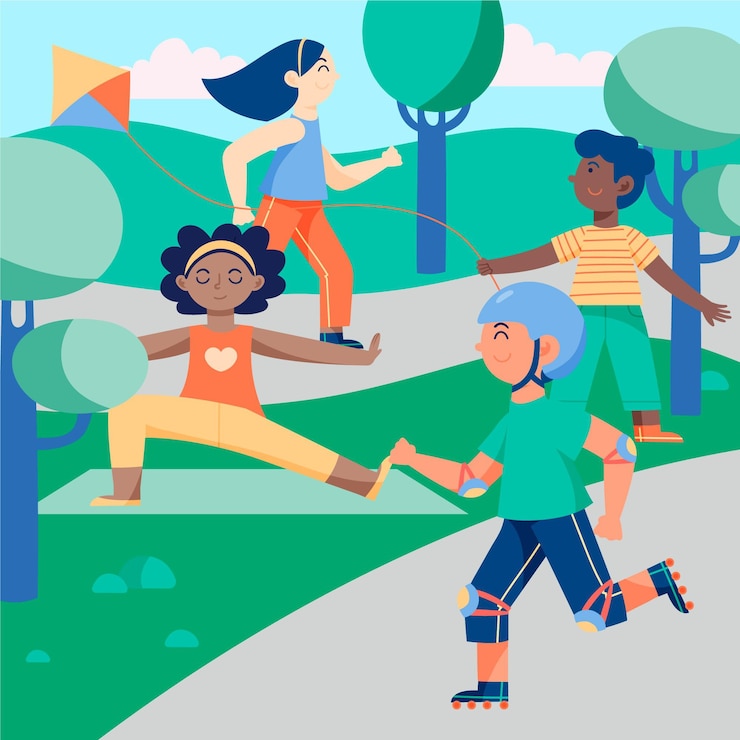 Gratis Vector illustratie van mensen die buitenactiviteiten doen