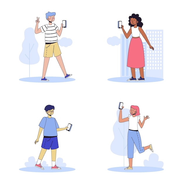 Illustratie van mensen die foto's maken met smartphone