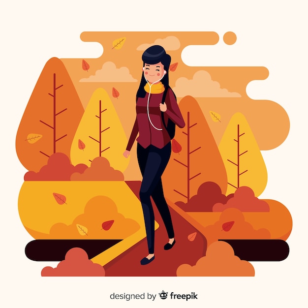 Gratis vector illustratie van mensen die in de herfst lopen