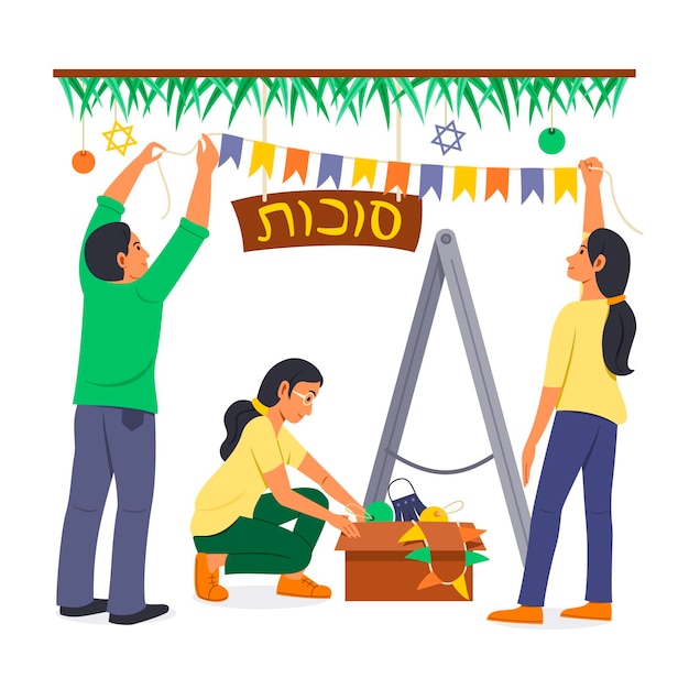 Illustratie van mensen die sukkot . vieren