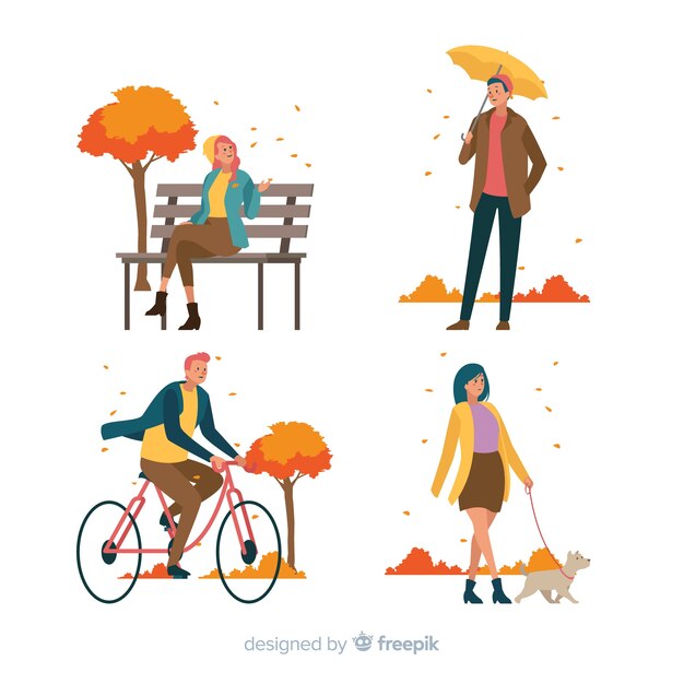 Illustratie van mensen in het de herfstpark