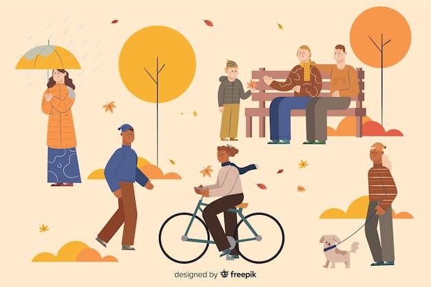 Gratis vector illustratie van mensen in het de herfstpark