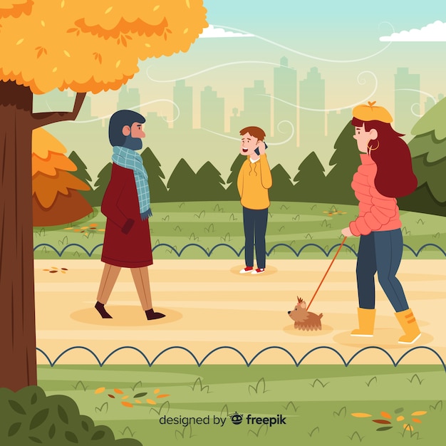 Illustratie van mensen in het de herfstpark