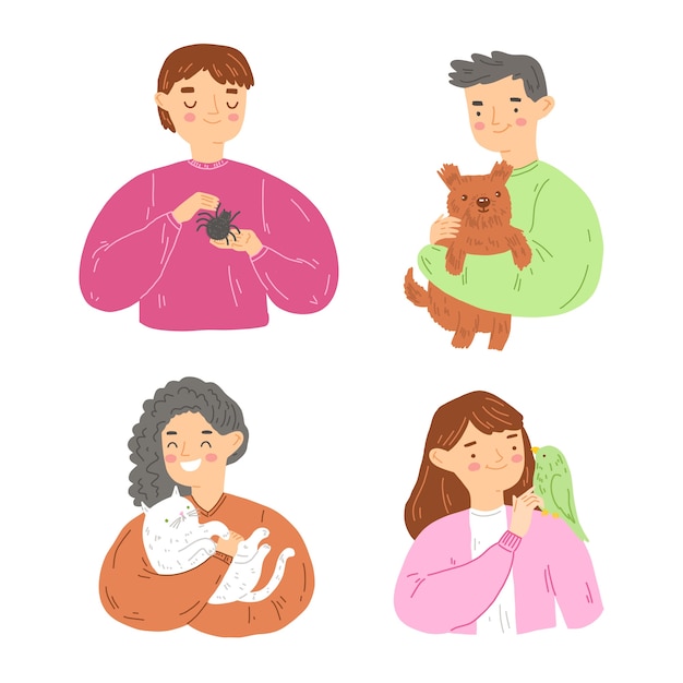 Illustratie van mensen met verschillende huisdieren