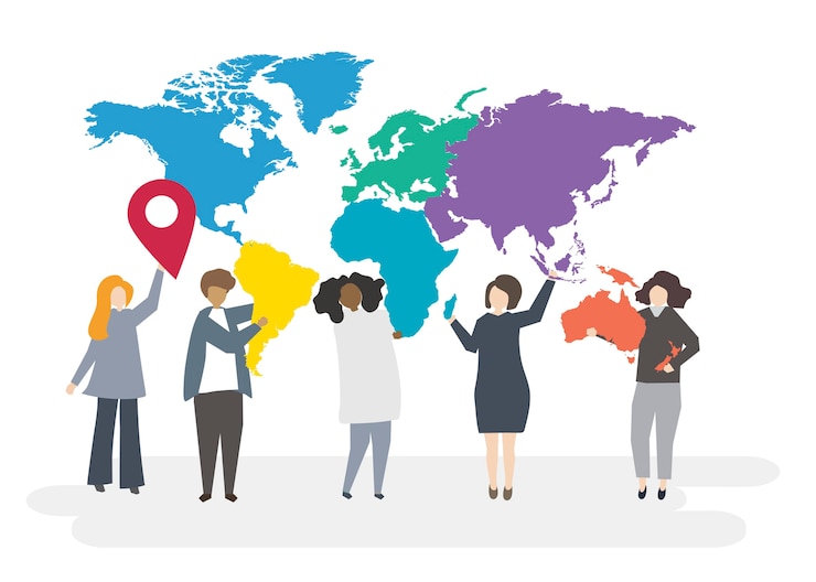 Gratis Vector illustratie van multiraciale karakters met globaal concept