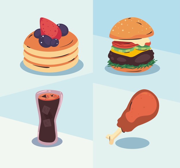 illustratie van platte fastfood set