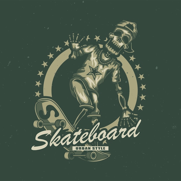 Illustratie van skelet op skate board