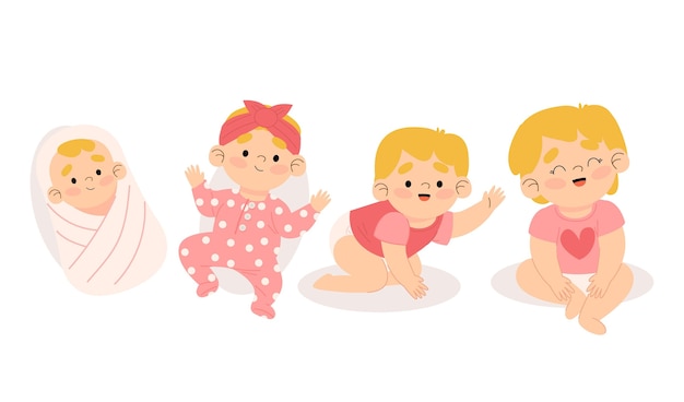 Illustratie van stadia van een babymeisje