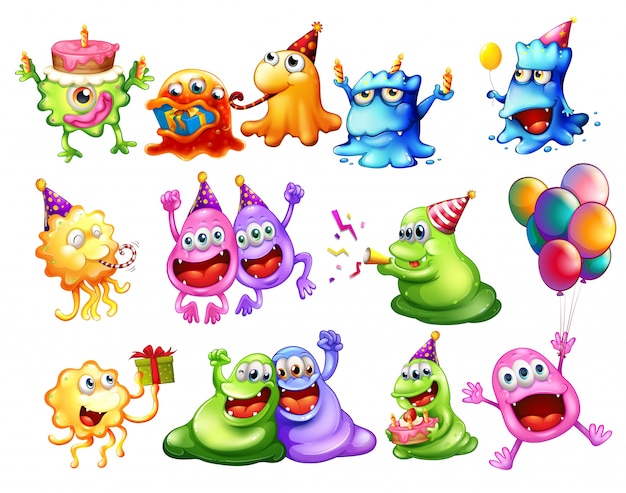 Gratis vector illustratie van veel monster met een feestje