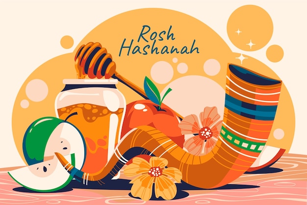 Gratis vector illustratie voor de viering van het joods nieuwjaar van rosh hashanah