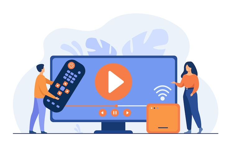 Gratis Vector illustratie voor film kijken, home entertainment-concept. cartoon afbeelding