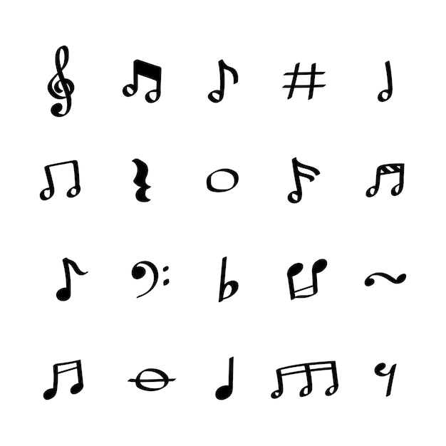 Illustratiereeks pictogrammen van de muzieknota Gratis Vector