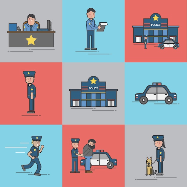 Gratis vector illustratiereeks van politievector