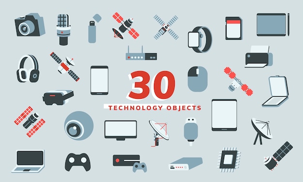 Gratis vector illustratievector van 30 technologie-objecten