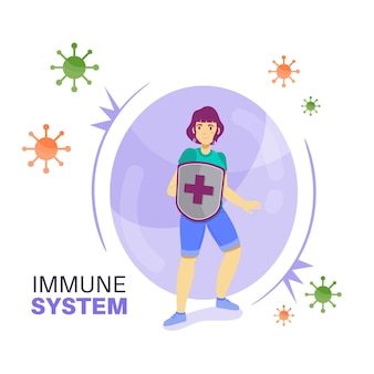 Immuunsysteemkarakter met schild