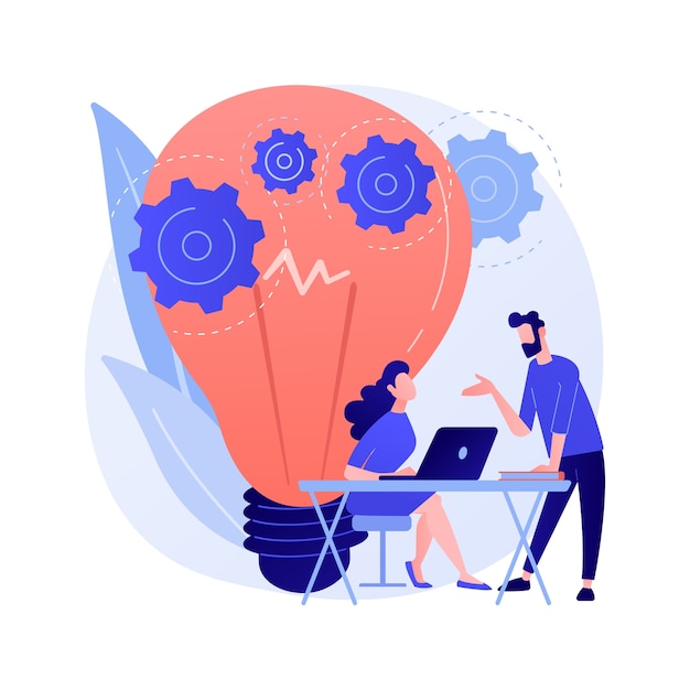 Implementatie van een nieuw idee. Creatief denken, innovatieve oplossingen, startproject. Collega's, partners die de marketingstrategie bespreken.