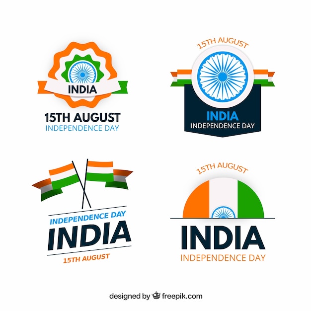 Independence day of india badge collectie met platte ontwerp