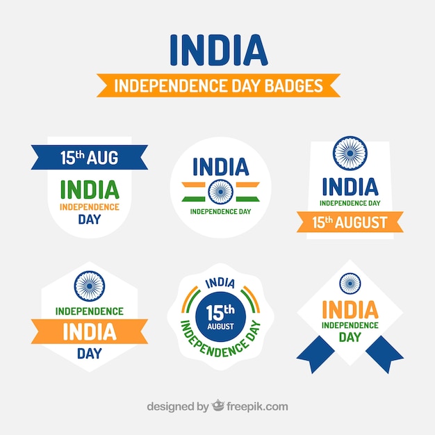 Independence day of india badge collectie met platte ontwerp