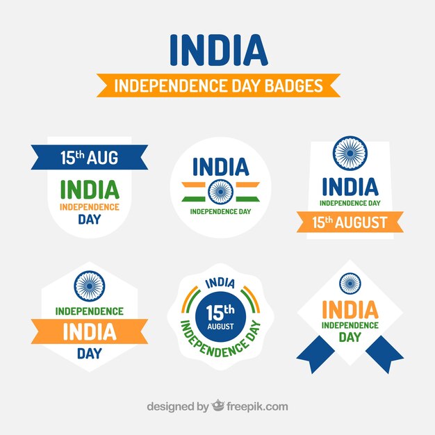 Independence day of india badge collectie met platte ontwerp