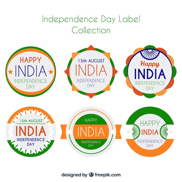 Independence day of india label collectie met platte ontwerp