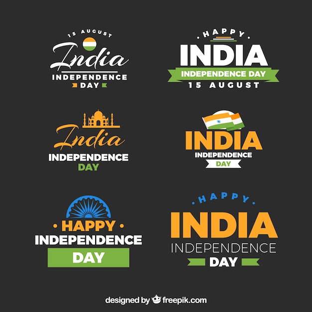 Independence day of india label collectie met platte ontwerp